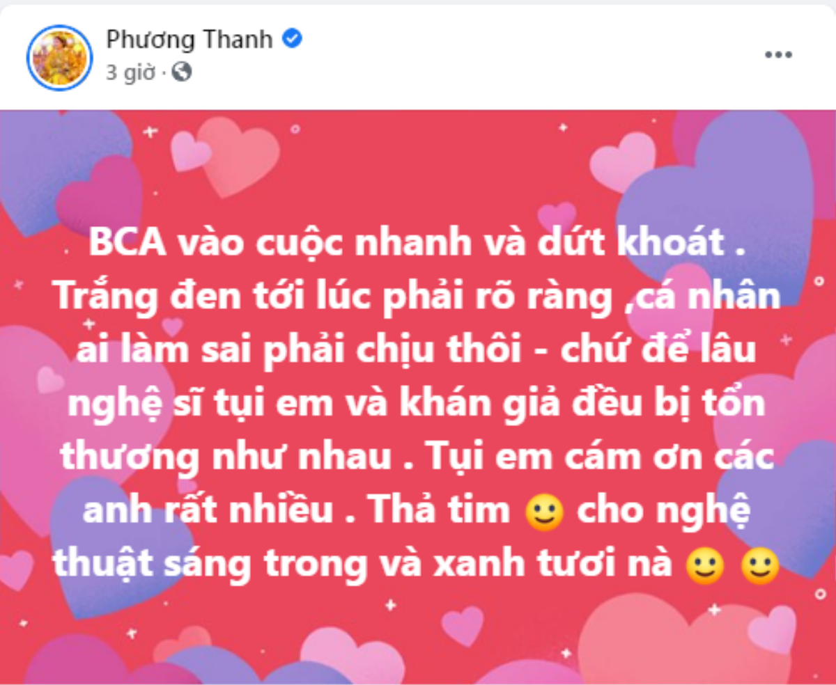 Phương Thanh là nghệ sĩ đầu tiên lên tiếng cảm ơn Bộ Công an đã vào cuộc làm rõ ồn ào từ thiện Ảnh 2