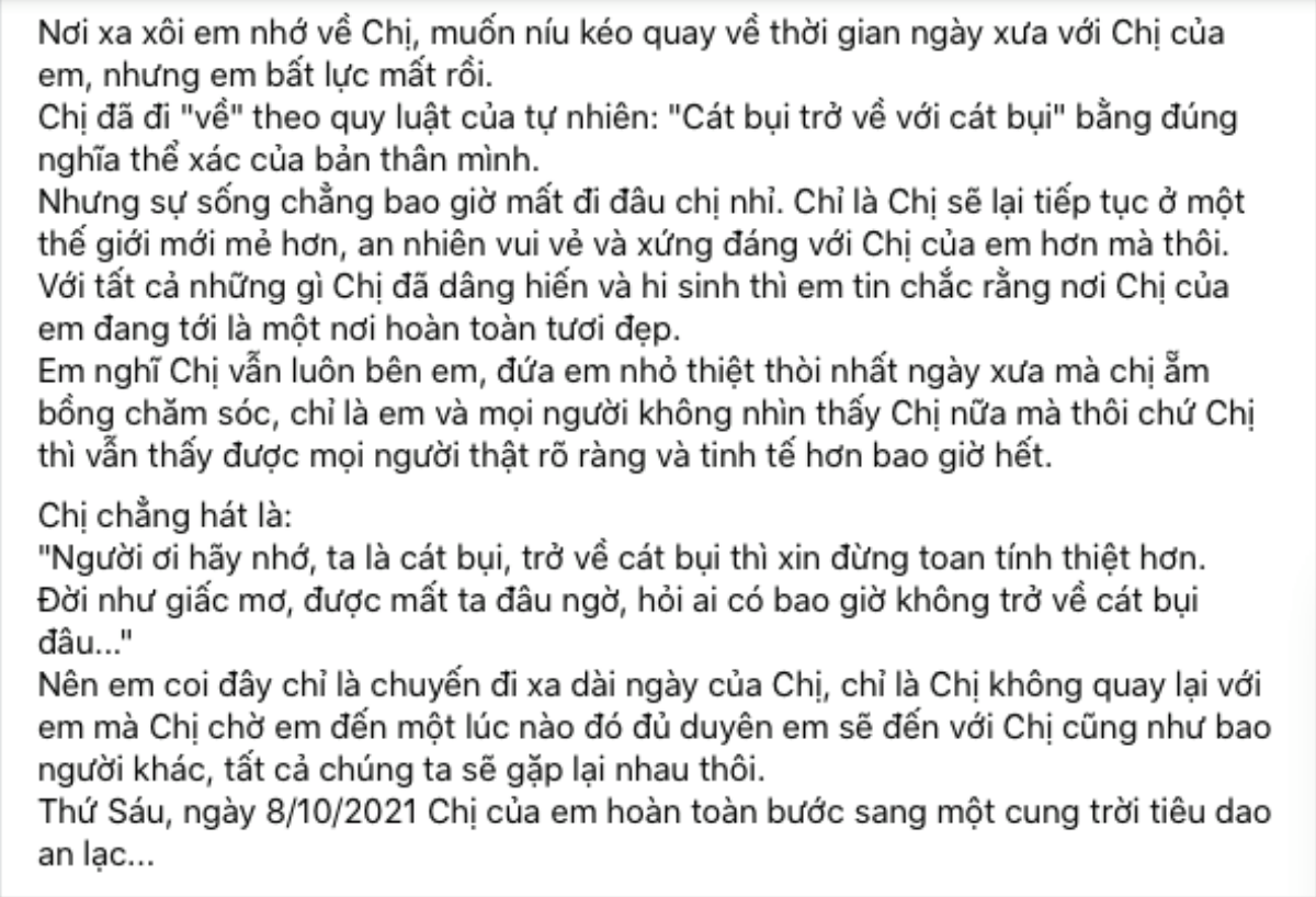 Em trai Phi Nhung nghẹn ngào nỗi nhớ: 'Muốn níu kéo chị nhưng em bất lực mất rồi' Ảnh 1