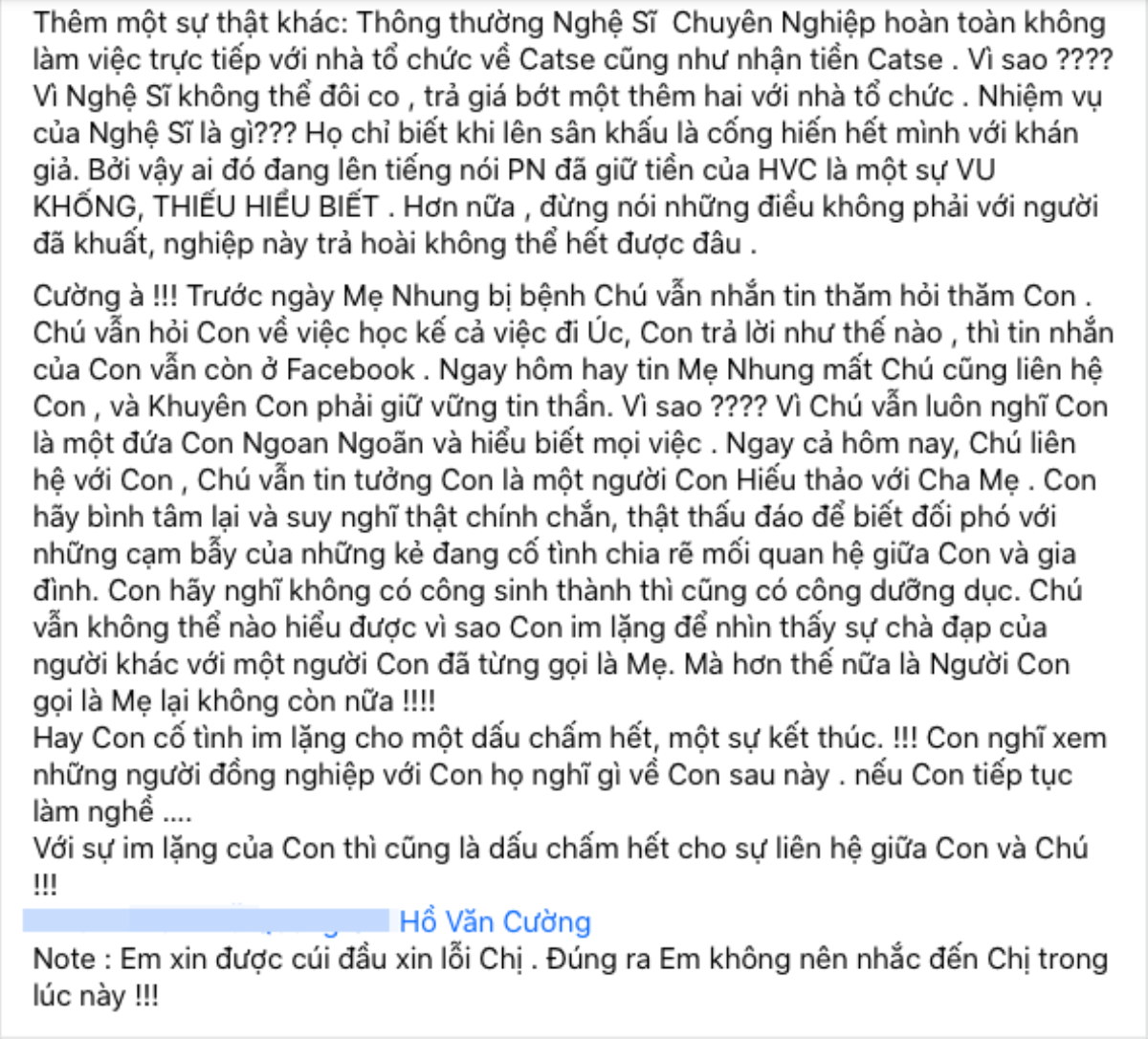 Một 'ông bầu' hải ngoại xin lỗi ca sĩ Phi Nhung, 'nói rõ sự thật' cát-sê Hồ Văn Cường khi lưu diễn ở Úc Ảnh 4