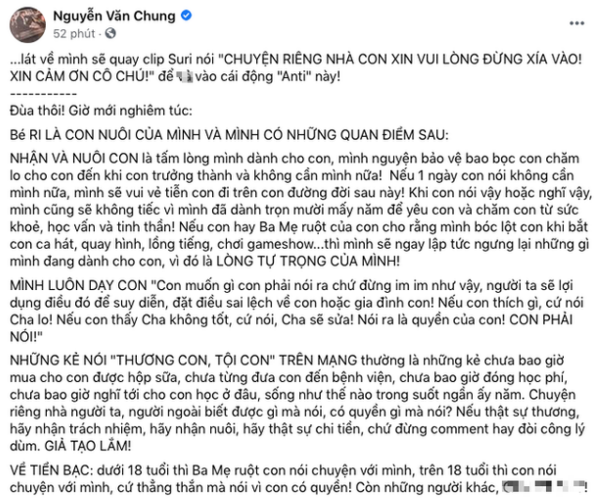 Bị tố quỵt tiền con gái nuôi, Nguyễn Văn Chung lên tiếng, nhắc đến Hồ Văn Cường Ảnh 3