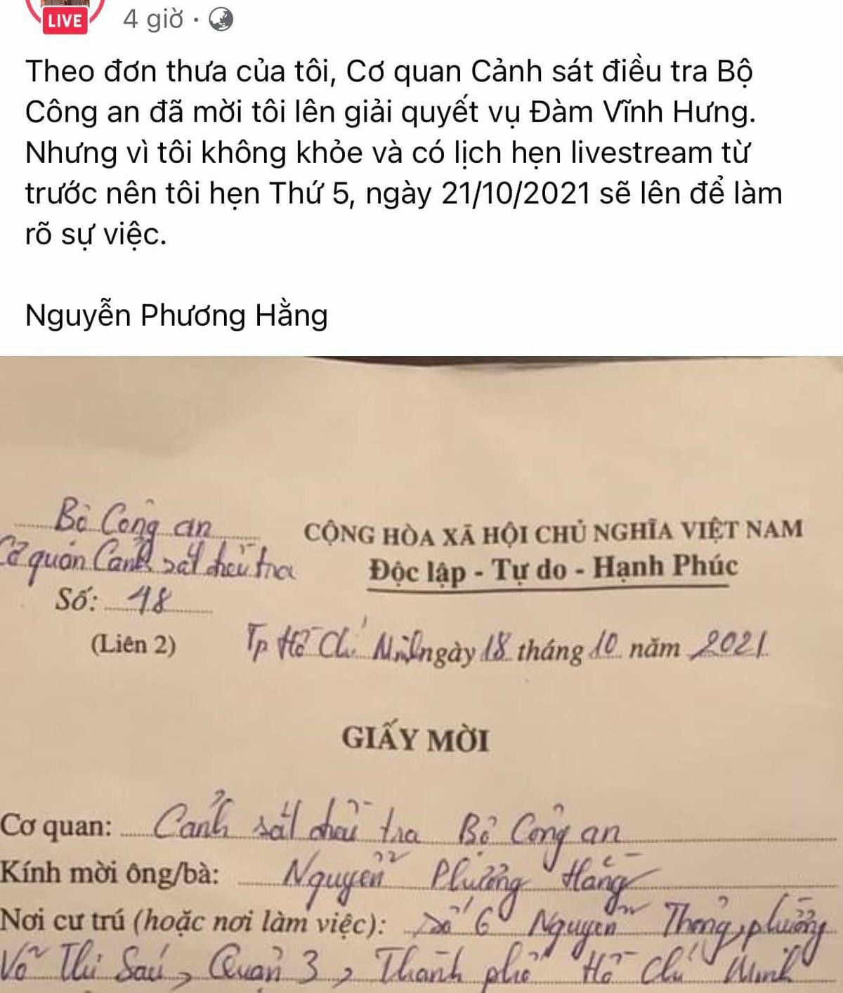 Bà Nguyễn Phương Hằng lùi lịch hẹn làm việc với công an liên quan tới ca sĩ Đàm Vĩnh Hưng, lí do là gì? Ảnh 2