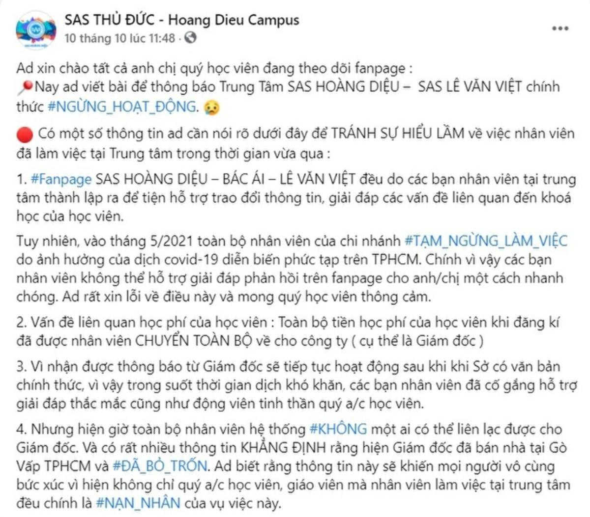 Vụ Trung tâm Anh ngữ bất ngờ đóng cửa: Giám đốc mất liên lạc, học viên vẫn như 'ngồi trên đống lửa' Ảnh 2