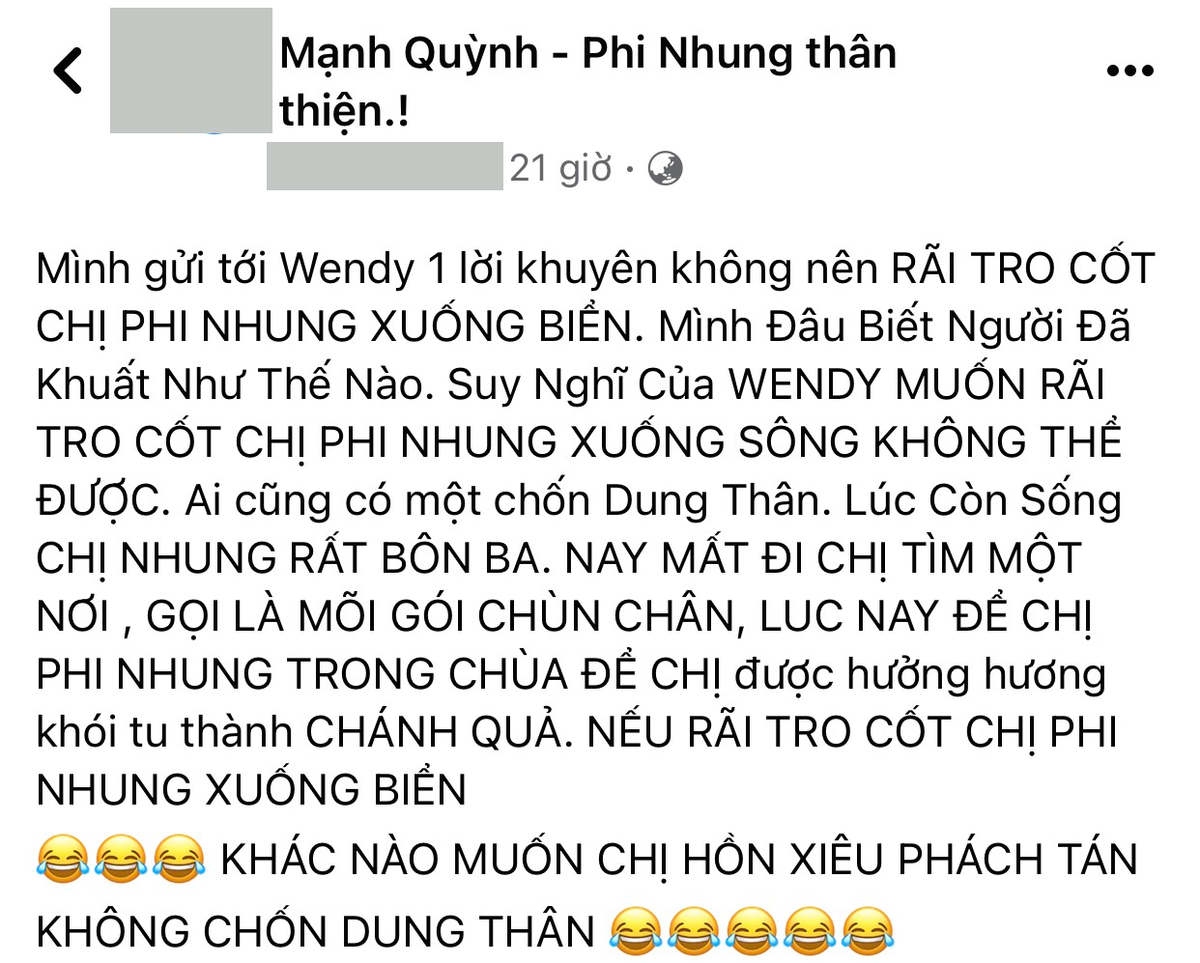 Fan Phi Nhung - Mạnh Quỳnh không đồng ý con gái rải tro cốt nữ ca sĩ xuống biển Ảnh 2