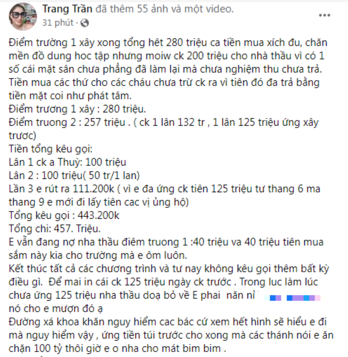 Trang Khàn 'giải ngân' số tiền xây trường cho trẻ em vùng cao, tiết lộ đang nợ nhà thầu 40 triệu Ảnh 3