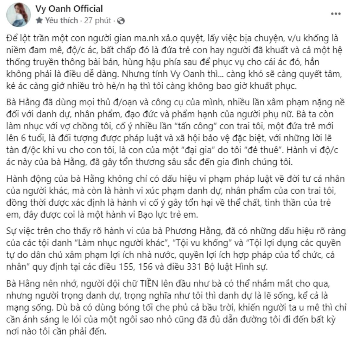 Vy Oanh: 'Cảm ơn khán giả đứng về lẽ phải, khích lệ tôi và các anh chị em bị bà Hằng tấn công' Ảnh 2