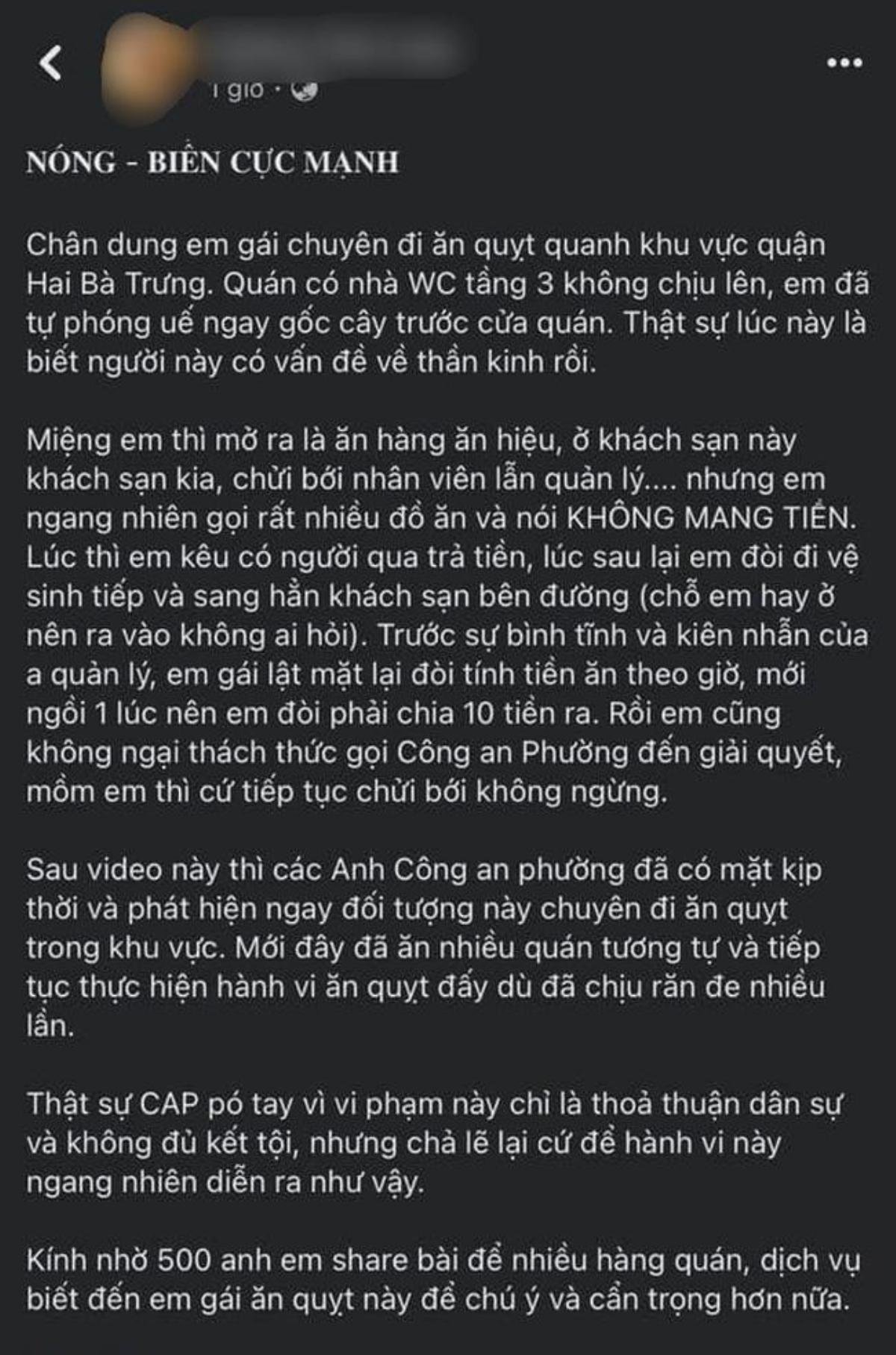 Xuất hiện phiên bản 'Bella quỵt nợ' tại Hà Nội: Gọi nhiều đồ ăn rồi bùng' tiền, vờ đòi đi vệ sinh... Ảnh 5