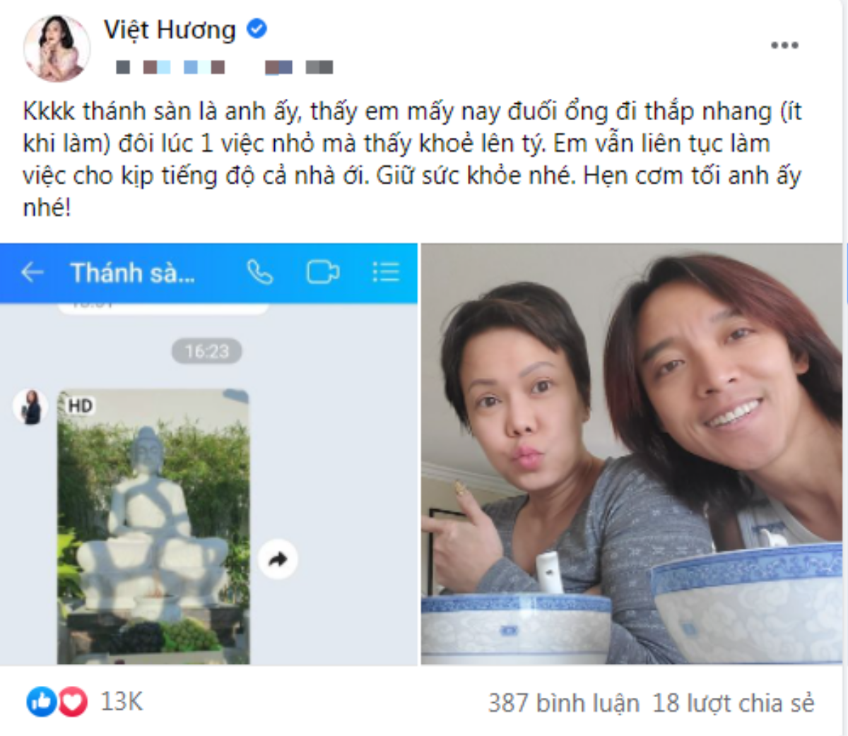 Việt Hương bị 'đuối', ông xã tinh tế làm hành động nhỏ khiến nữ nghệ sĩ 'khỏe lên liền' Ảnh 1