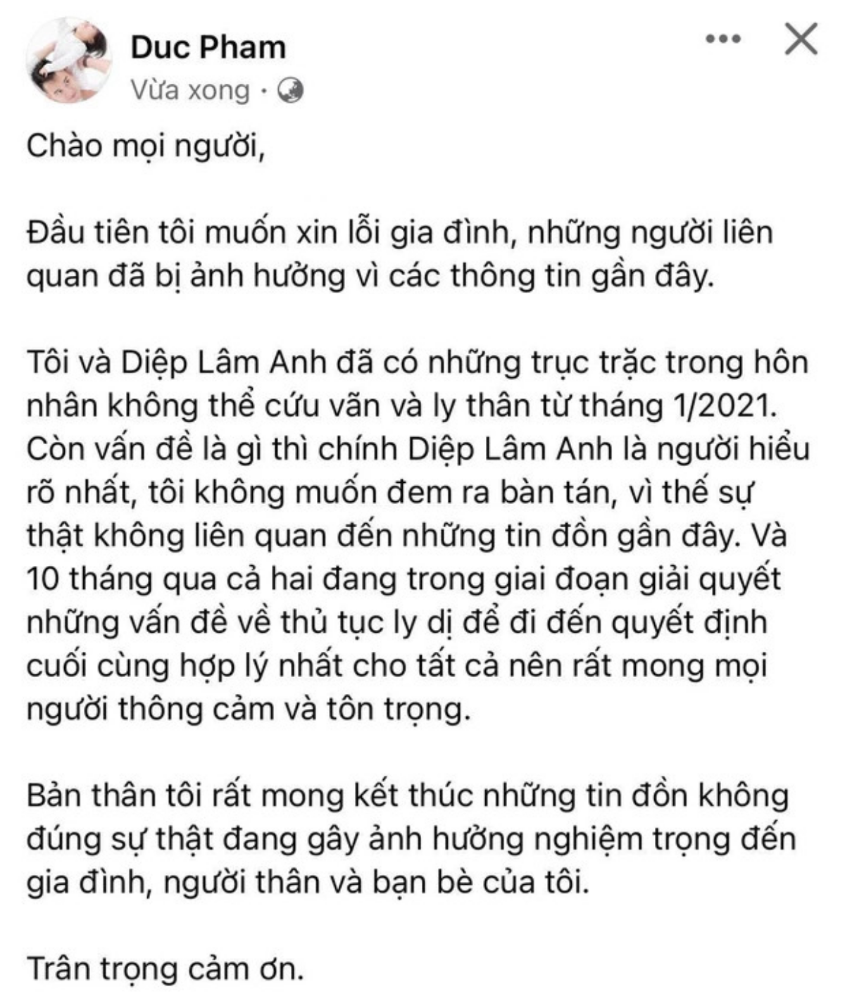 Chồng Diệp Lâm Anh chính thức xác nhận đã ly thân, ám chỉ nguyên nhân từ phía vợ? Ảnh 2