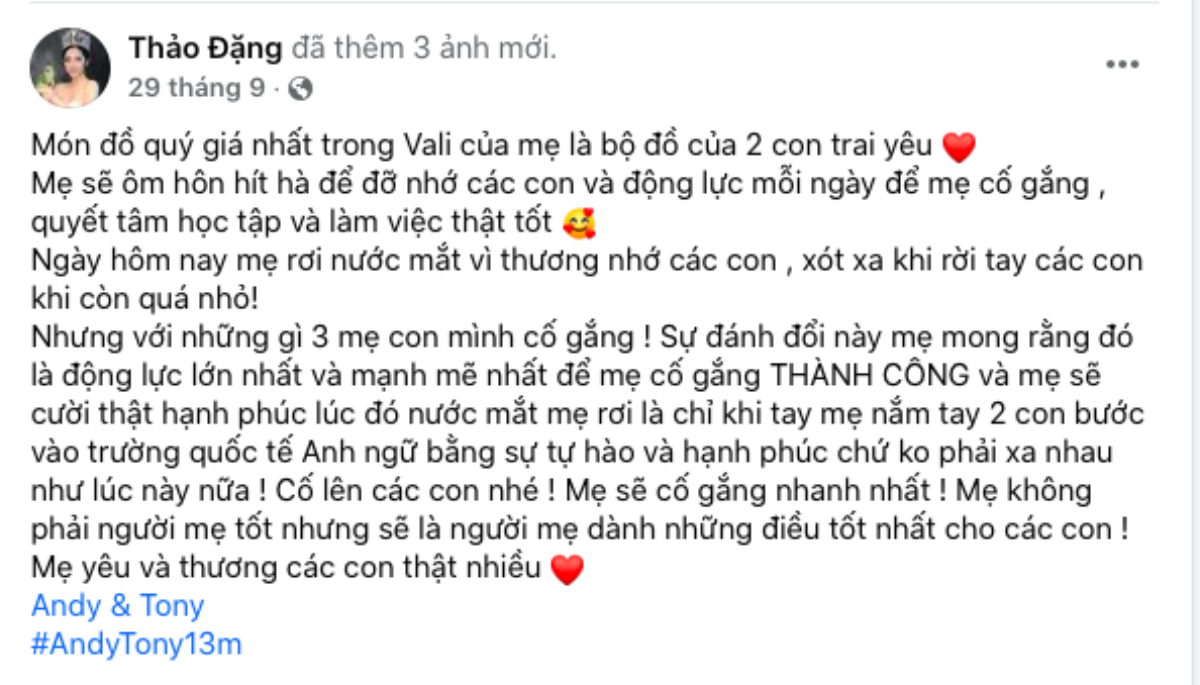 Tâm thư Hoa hậu Đặng Thu Thảo gửi 2 con: 'Mẹ không phải người mẹ tốt nhưng sẽ dành điều tốt nhất cho con' Ảnh 3