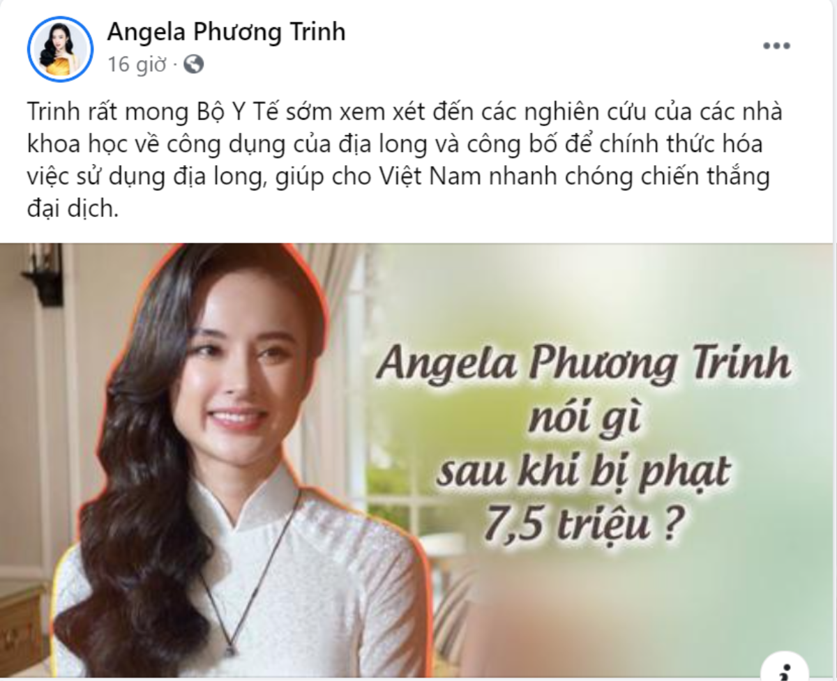 Angela Phương Trinh nhắn nhủ đến Bộ Y Tế sau khi bị phạt 7,5 triệu đồng vì đăng bài về địa long Ảnh 1