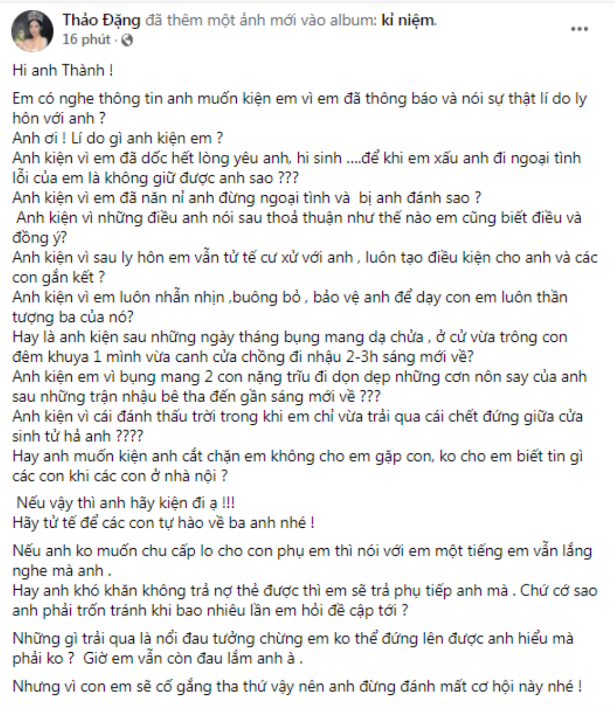 Chồng cũ dọa kiện, Đặng Thu Thảo lên tiếng phản pháo, ẩn ý tha thứ: 'Anh đừng đánh mất cơ hội này' Ảnh 3