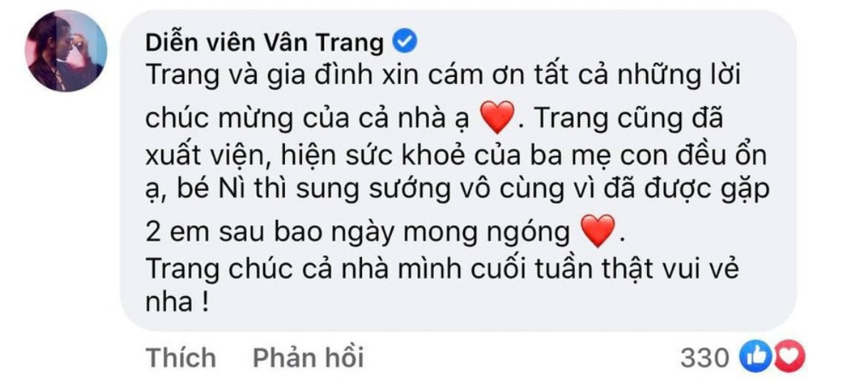 Diễn viên Vân Trang đã xuất viện sau khi hạ sinh song thai, tiết lộ tình trạng hiện tại của 3 mẹ con Ảnh 2