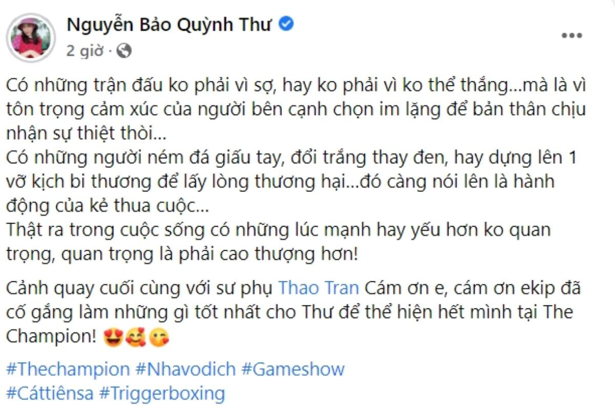 Quỳnh Thư lộ diện với hình ảnh mạnh mẽ, ám chỉ bị 'ai đó' ném đá giấu tay để lấy lòng thương hại Ảnh 1