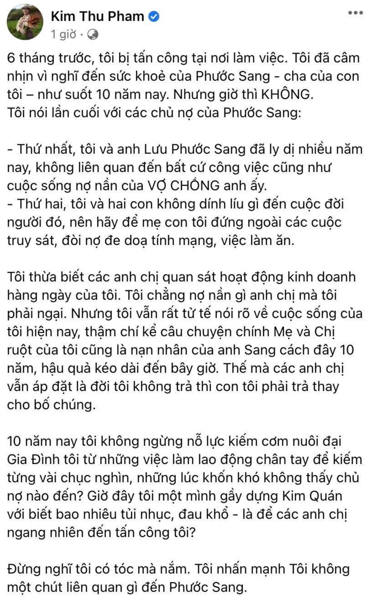 Diễn viên Kim Thư bất ngờ tố cáo chủ nợ của chồng cũ Phước Sang tấn công cô tại nơi làm việc Ảnh 3