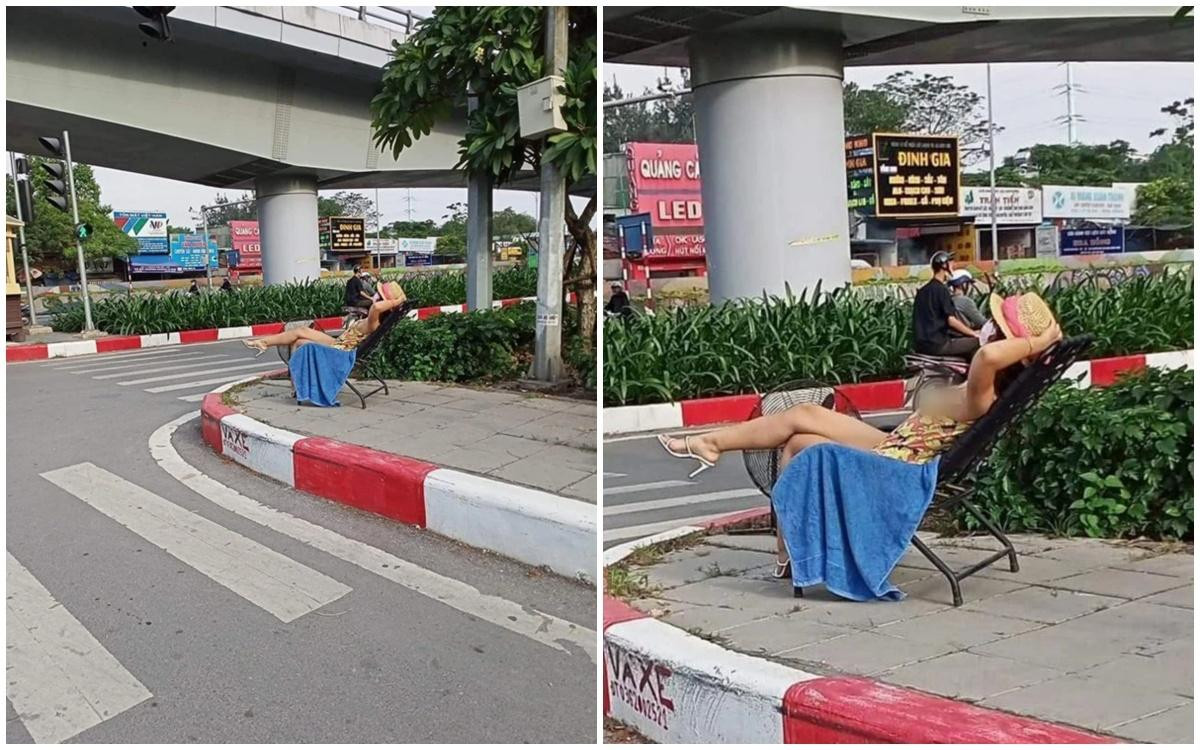 Xôn xao 'chị gái váy hoa', xách ghế ra ngã tư đường ngả lưng phơi nắng như ngắm hoàng hôn ven biển Ảnh 1