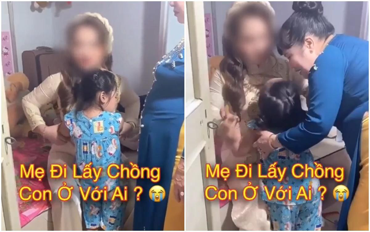 Mẹ đi lấy chồng, bé gái ôm mẹ khóc nức nở không muốn rời khiến nhiều người xót xa Ảnh 1