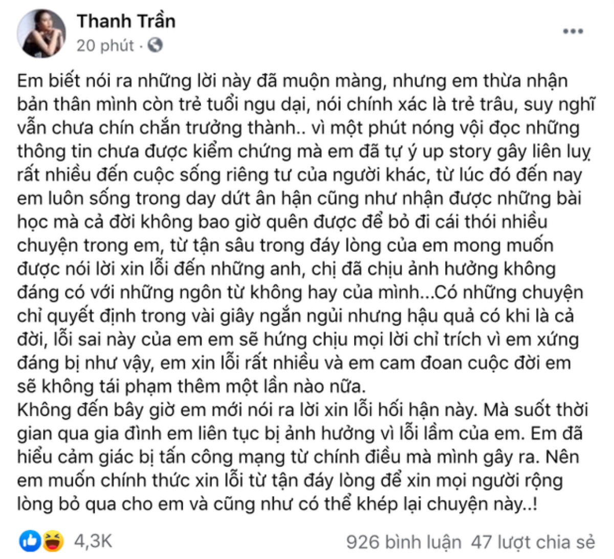 Đến lượt Thanh Trần lên tiếng xin lỗi về kỳ án 'trà xanh': 'Em thừa nhận mình ngu dại' Ảnh 3