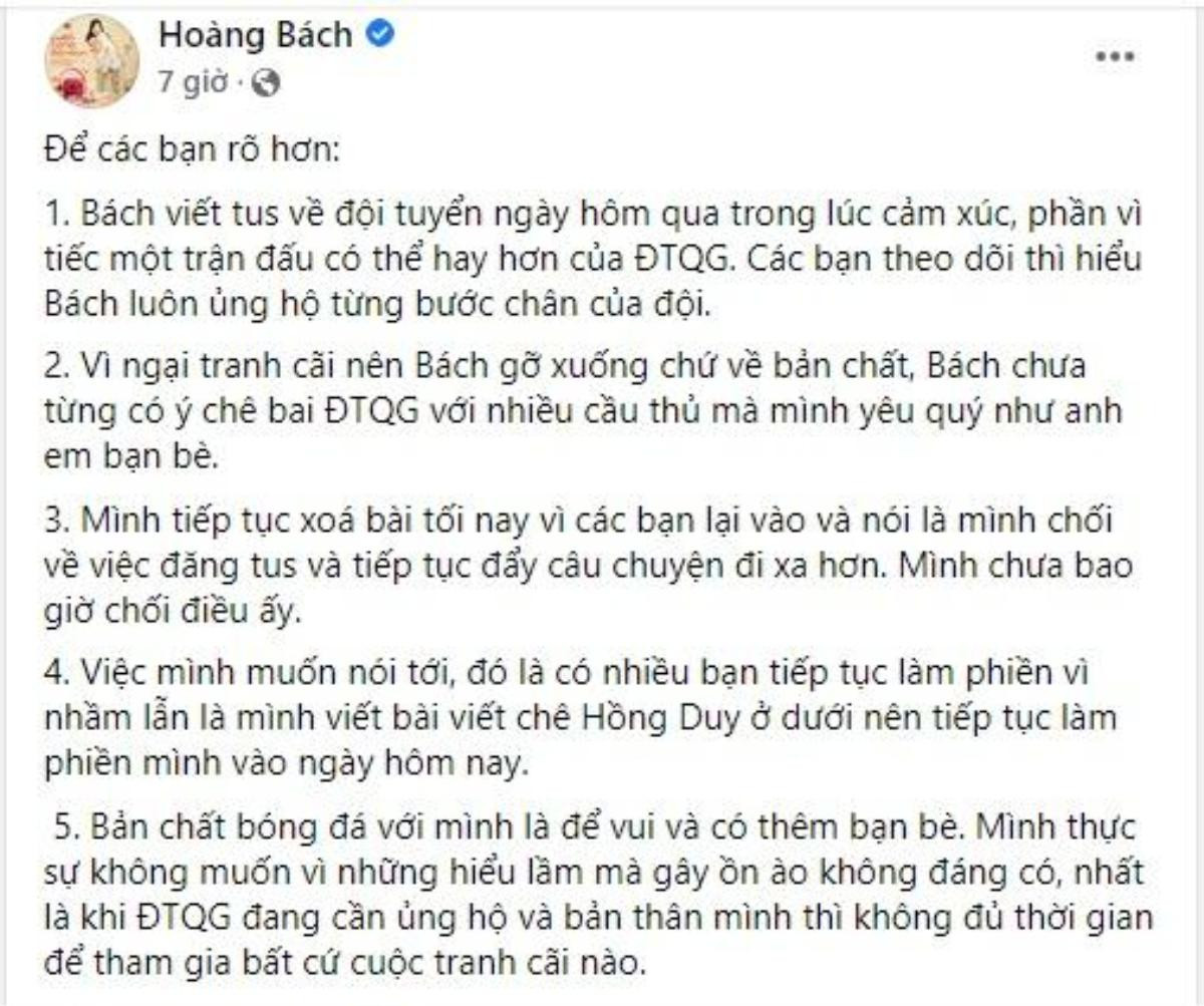 Ca sĩ Hoàng Bách đính chính về phát ngôn chê bai đội tuyển Việt Nam Ảnh 3