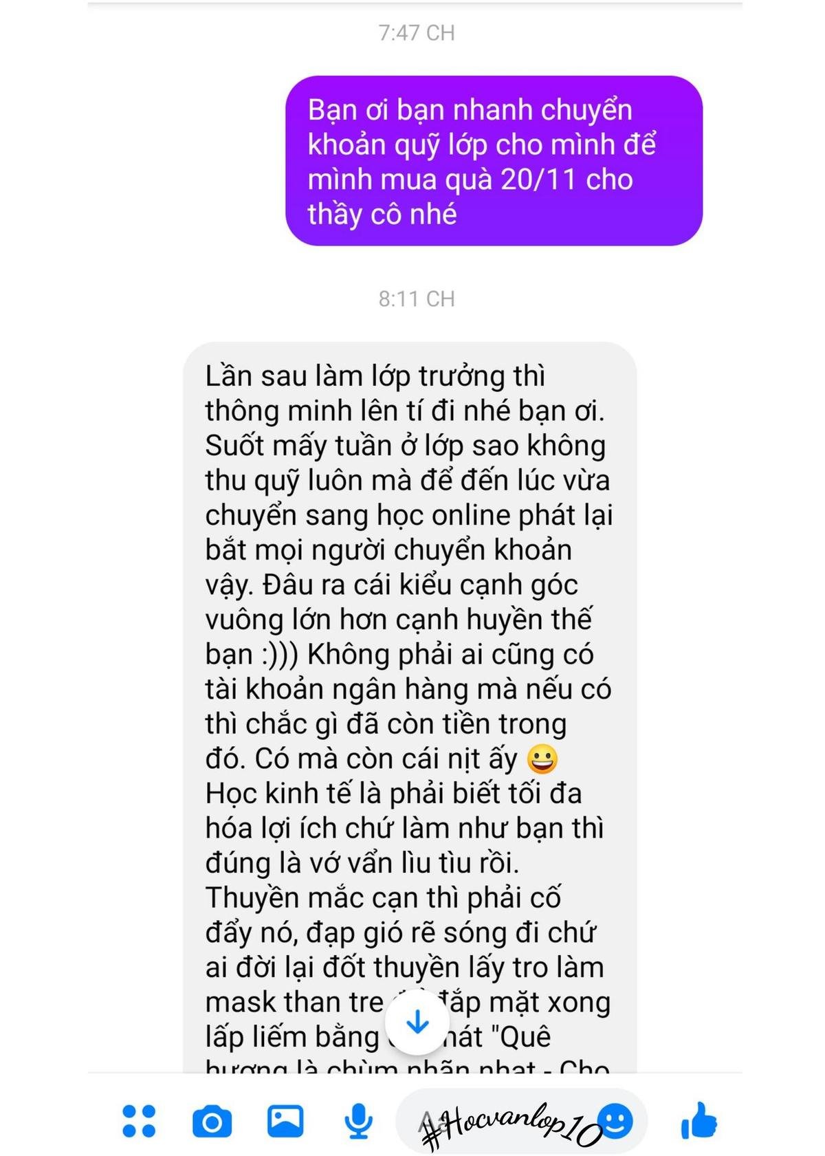 Nhắc nam sinh đóng tiền quà 20/11 tặng thầy cô, lớp trưởng nhận về tin nhắn 'giáo huấn' dài hàng cây số Ảnh 1