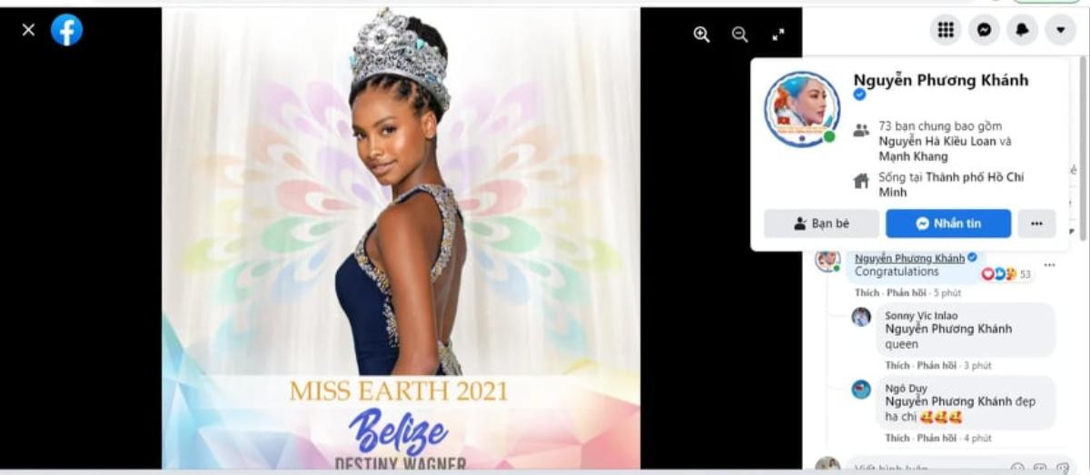 Hoa hậu Phương Khánh gửi lời chúc đến tân Miss Earth 2021 - mỹ nhân da màu Belize Ảnh 3