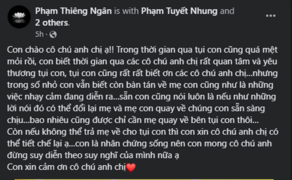 Trước những bàn tán không hay về mẹ, con nuôi Phi Nhung có động thái cứng rắn: 'Con là nhân chứng sống' Ảnh 1