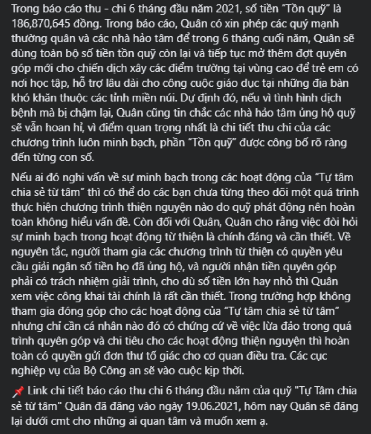 Bị nghi 'ỉm hơn 186 triệu đồng tiền từ thiện', ca sĩ Nguyễn Trần Trung Quân lên tiếng Ảnh 4