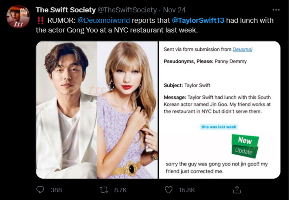 Xôn xao tin đồn Taylor Swift đi ăn cùng Gong Yoo: Công ty quản lý lên tiếng làm rõ Ảnh 2