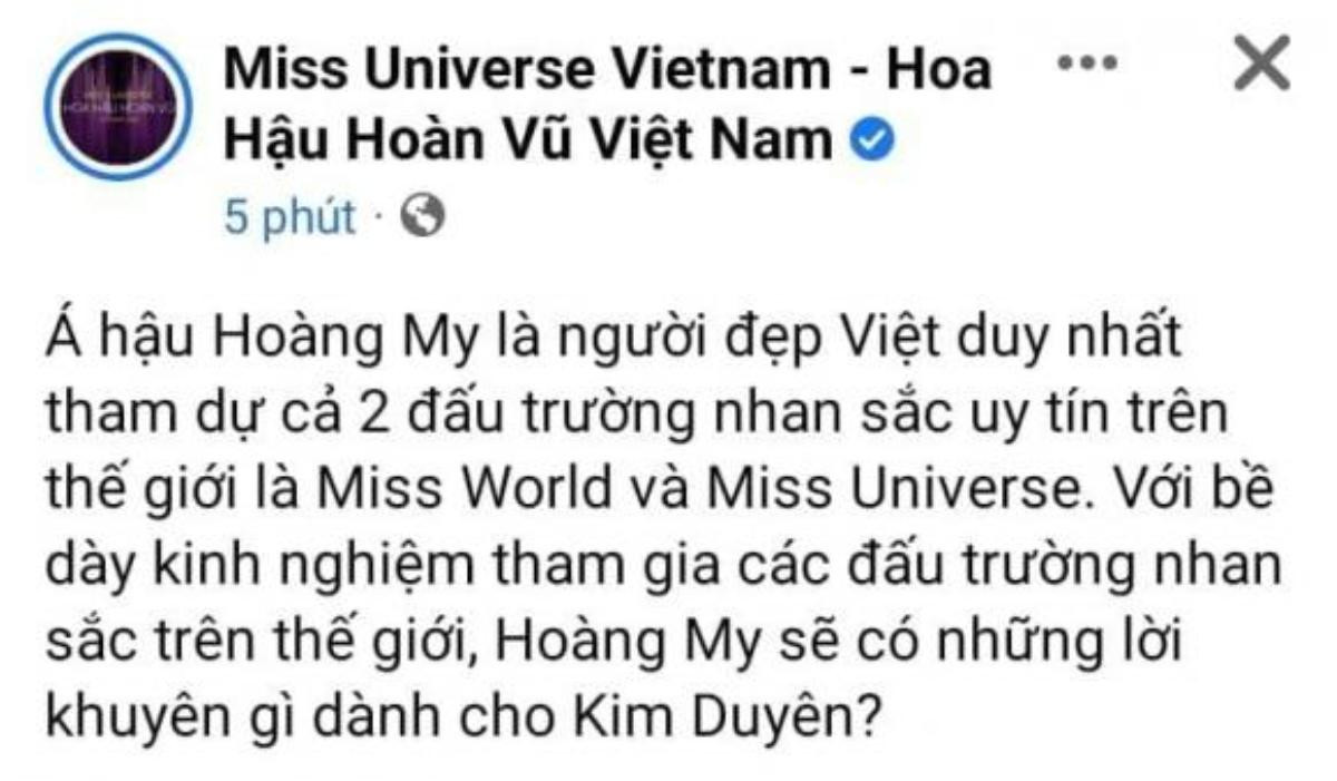 Fanpage Hoa hậu Hoàn vũ đăng sai tin về Á hậu Hoàng My, một người đẹp bất ngờ được nhắc tên Ảnh 1