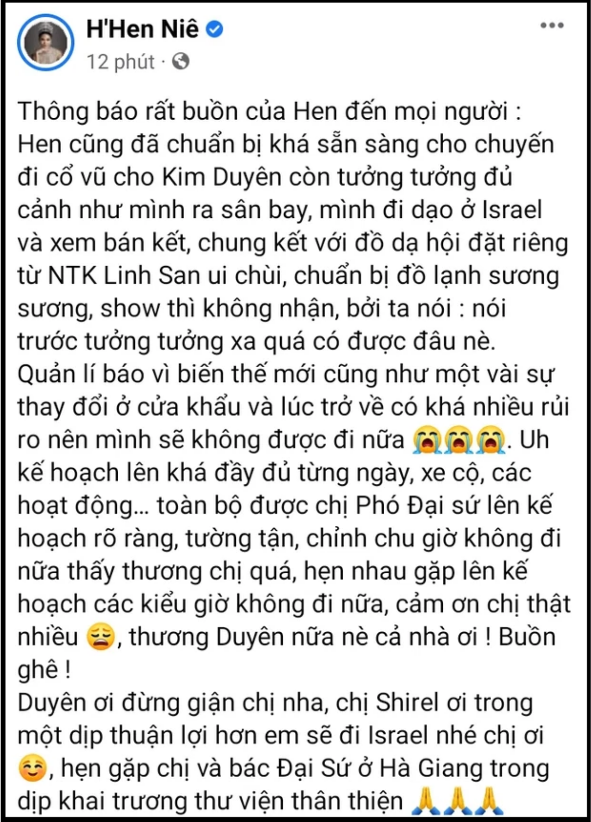 H'Hen Niê tiếc nuối vì không thể sang Israel cổ vũ Kim Duyên, fan hụt hẫng theo Ảnh 1