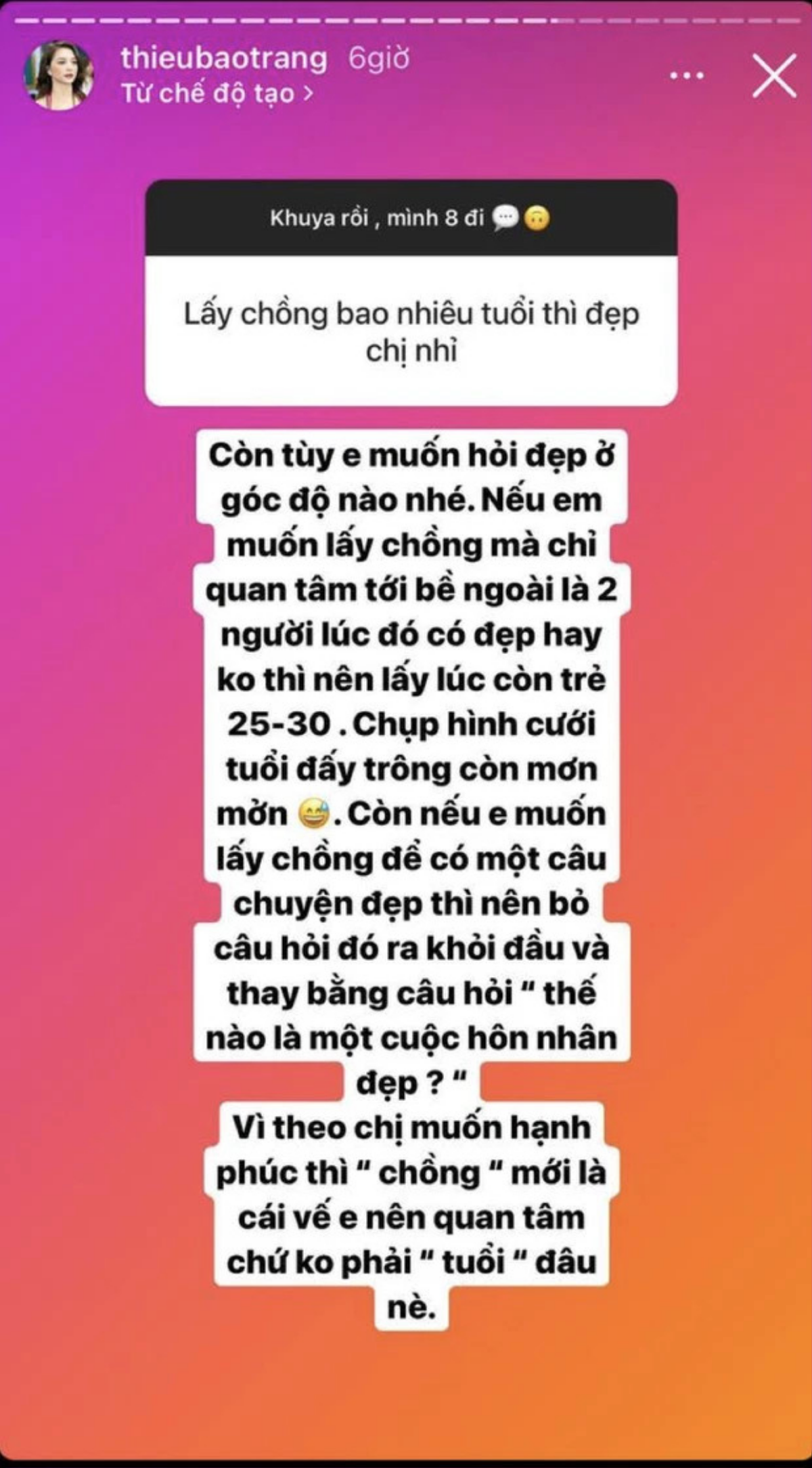 Chị gái Thiều Bảo Trâm: 'Lấy chồng mà chỉ quan tâm đến bề ngoài thì không nên lấy lúc còn trẻ' Ảnh 2