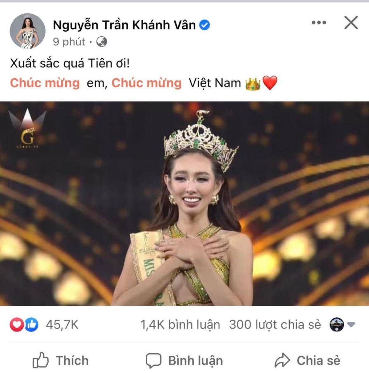 Thu Trang, Nam Thư, Chi Dân cùng dàn sao Việt chúc mừng Thùy Tiên đăng quang Miss Grand International Ảnh 3