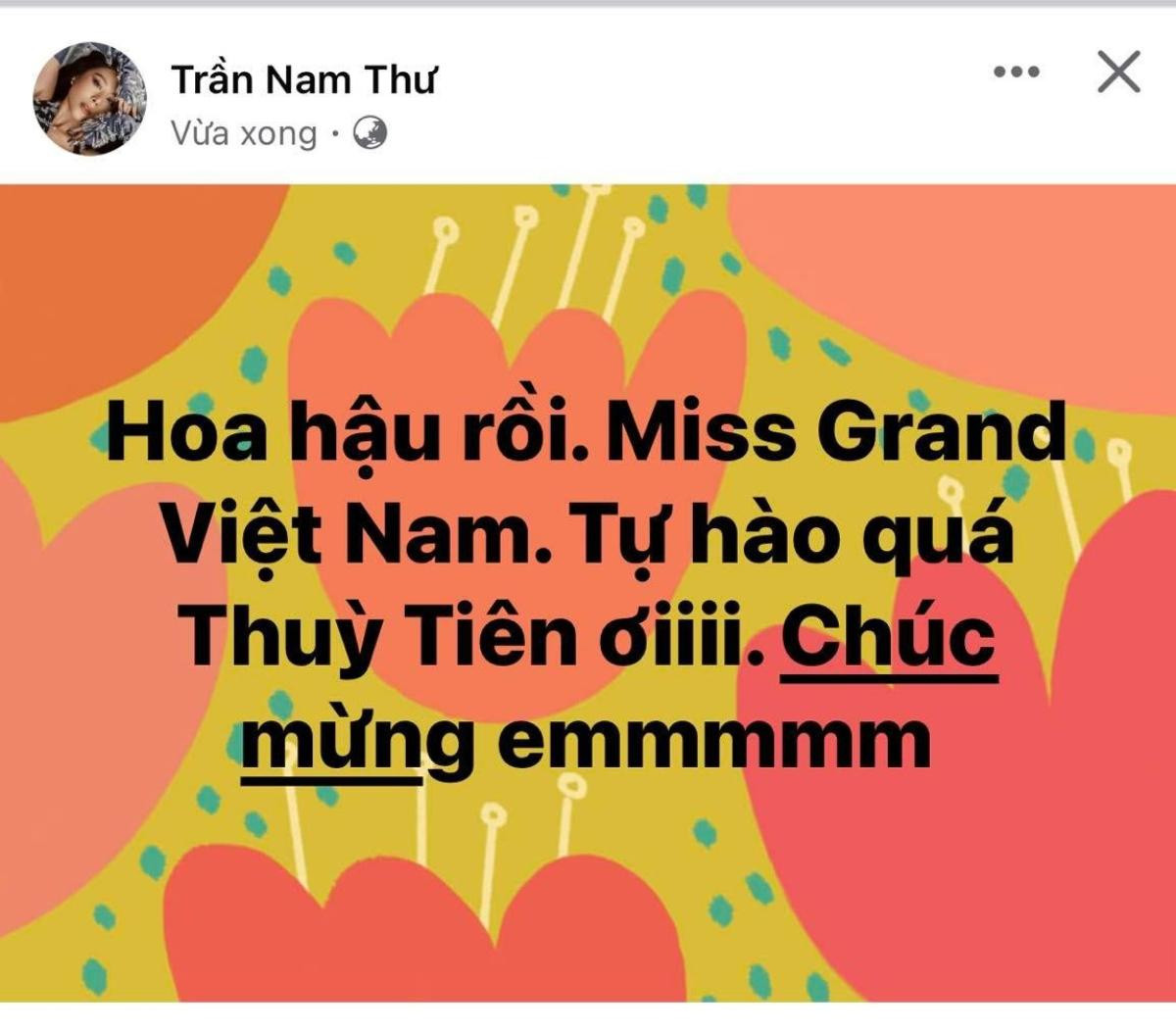 Thu Trang, Nam Thư, Chi Dân cùng dàn sao Việt chúc mừng Thùy Tiên đăng quang Miss Grand International Ảnh 7