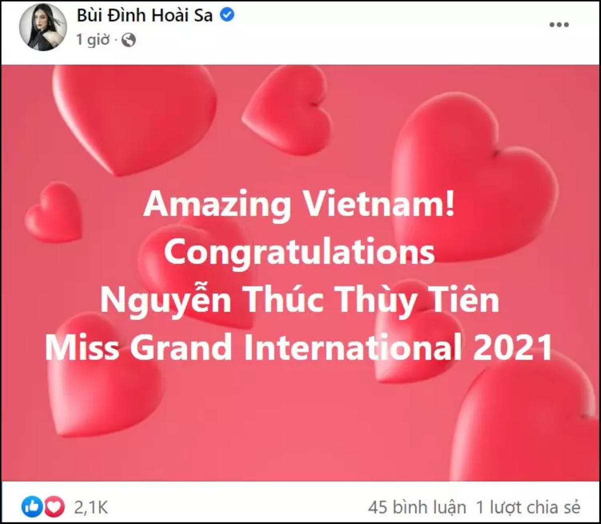 Mỹ nhân chuyển giới đăng đàn chúc mừng Miss Grand Thùy Tiên, phải đính chính xin lỗi ngay sau đó Ảnh 2