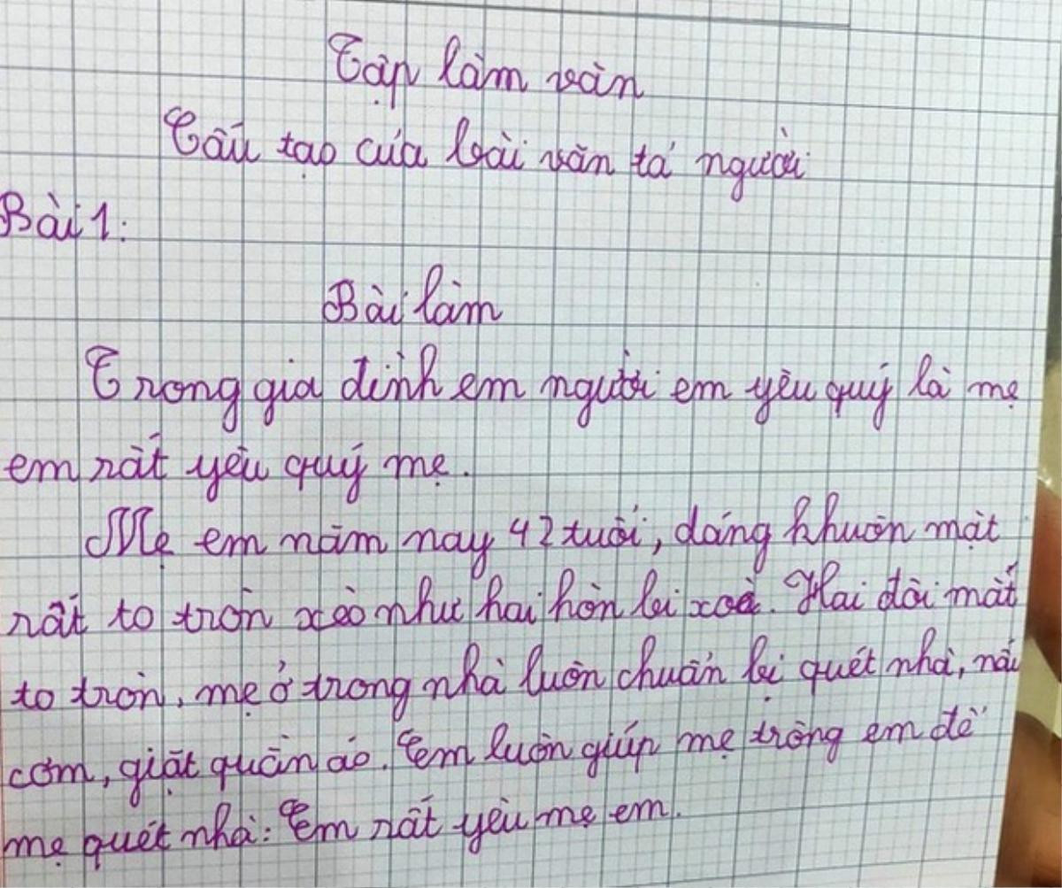 Làm văn tả gương mặt của mẹ, cậu bé dùng hình ảnh ví von khiến CĐM cười ngặt nghẽo vì có gì đó 'sai sai' Ảnh 1