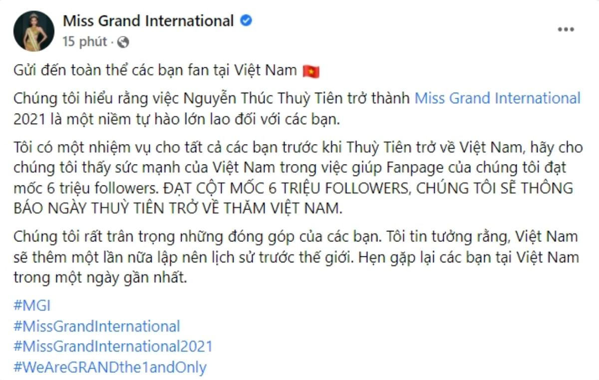 Fanpage Miss Grand 'đòi yêu sách' nếu muốn Thùy Tiên về nước Ảnh 1