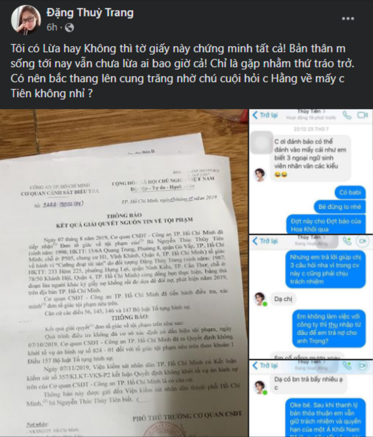 Chị gái Đặng Thu Thảo tung tin nhắn vay nợ của Hoa hậu Thuỳ Tiên cùng kết quả điều tra vụ việc 'lừa đảo' Ảnh 2
