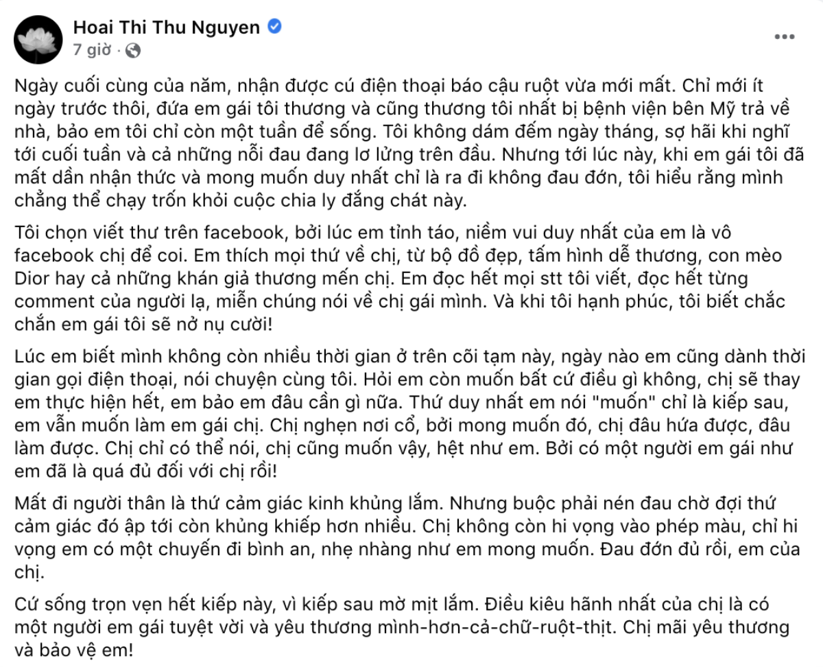 Đầu năm, Thu Hoài suy sụp vì mất 2 người thân: Cậu vừa qua đời, em gái cũng mất theo Ảnh 2