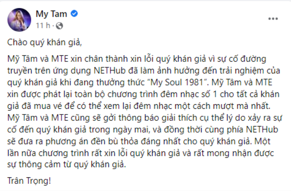 Mỹ Tâm gặp 'vận đen' đầu năm, phải gửi lời xin lỗi tới khán giả Ảnh 4