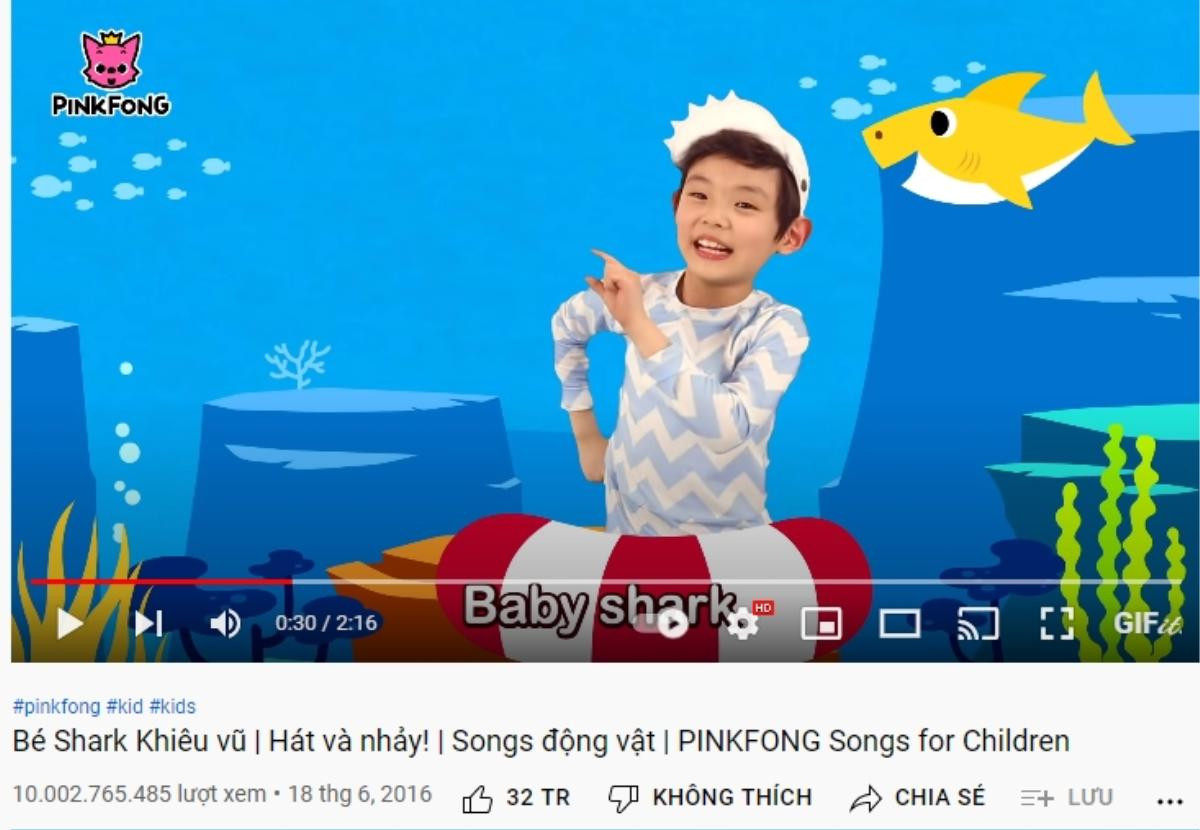 Baby Shark vừa chính thức cán mốc 10 tỷ lượt xem trên YouTube Ảnh 1