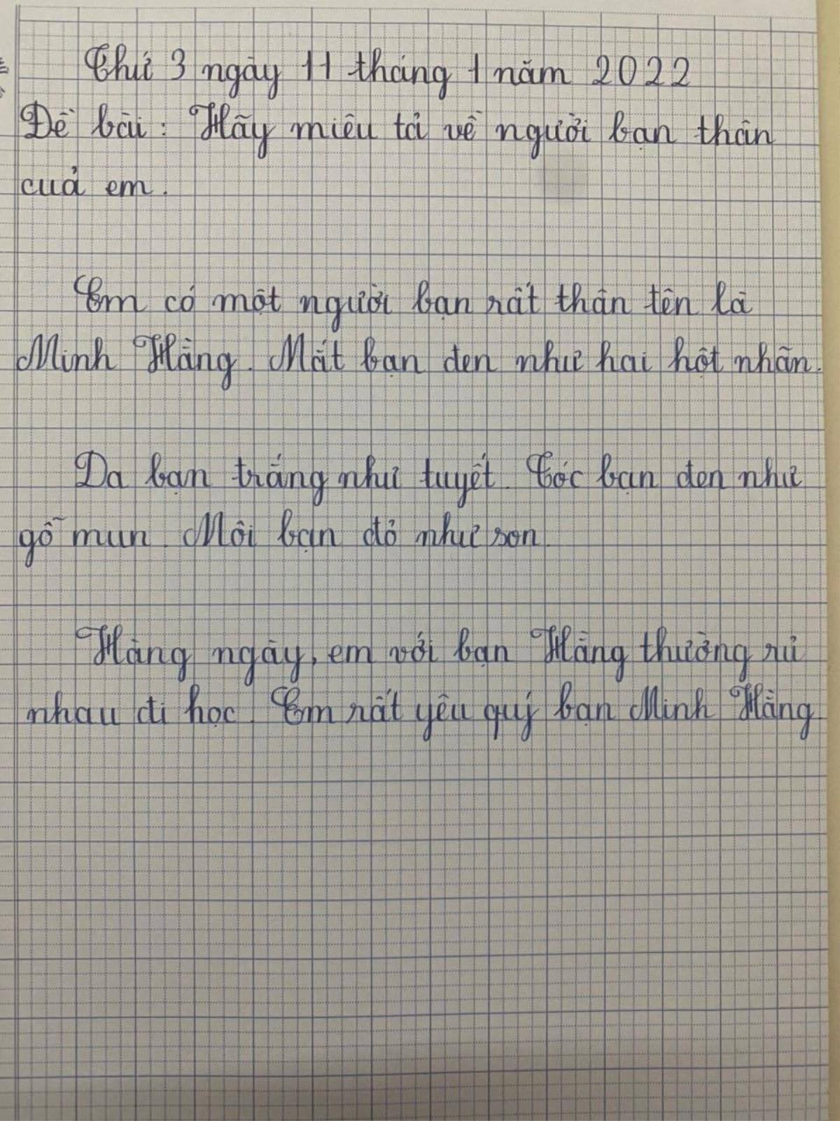 Làm văn tả về bạn, bé gái bê luôn khuôn mẫu của nàng Bạch Tuyết vào bài viết Ảnh 1