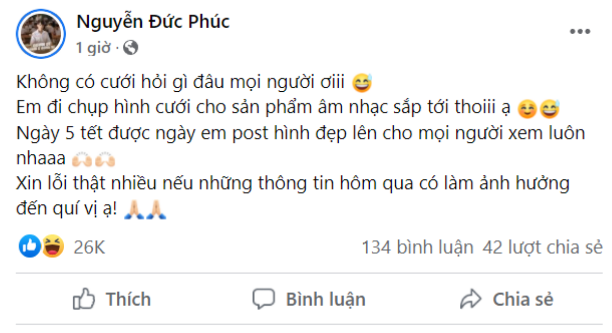 Đức Phúc lên tiếng trước tin đồn chụp ảnh cưới cùng cô dâu 'giấu mặt' Ảnh 3