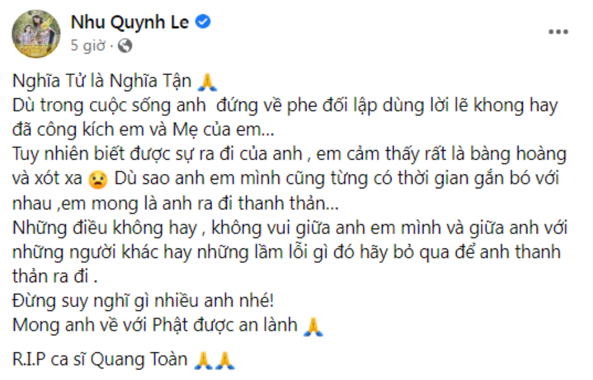 Nhiều sao Việt đau buồn trước thông tin ca sĩ Quang Toàn ra đi vì đột quỵ Ảnh 5