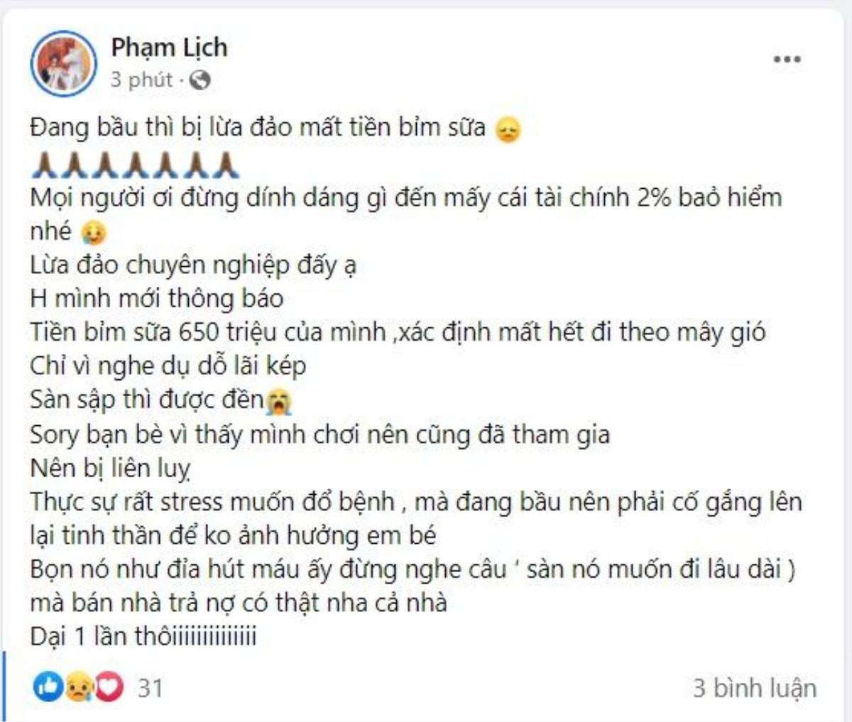 Phạm Lịch bị lừa mất trắng hơn nửa tỷ, stress đến đổ bệnh khi đang bầu bí Ảnh 1