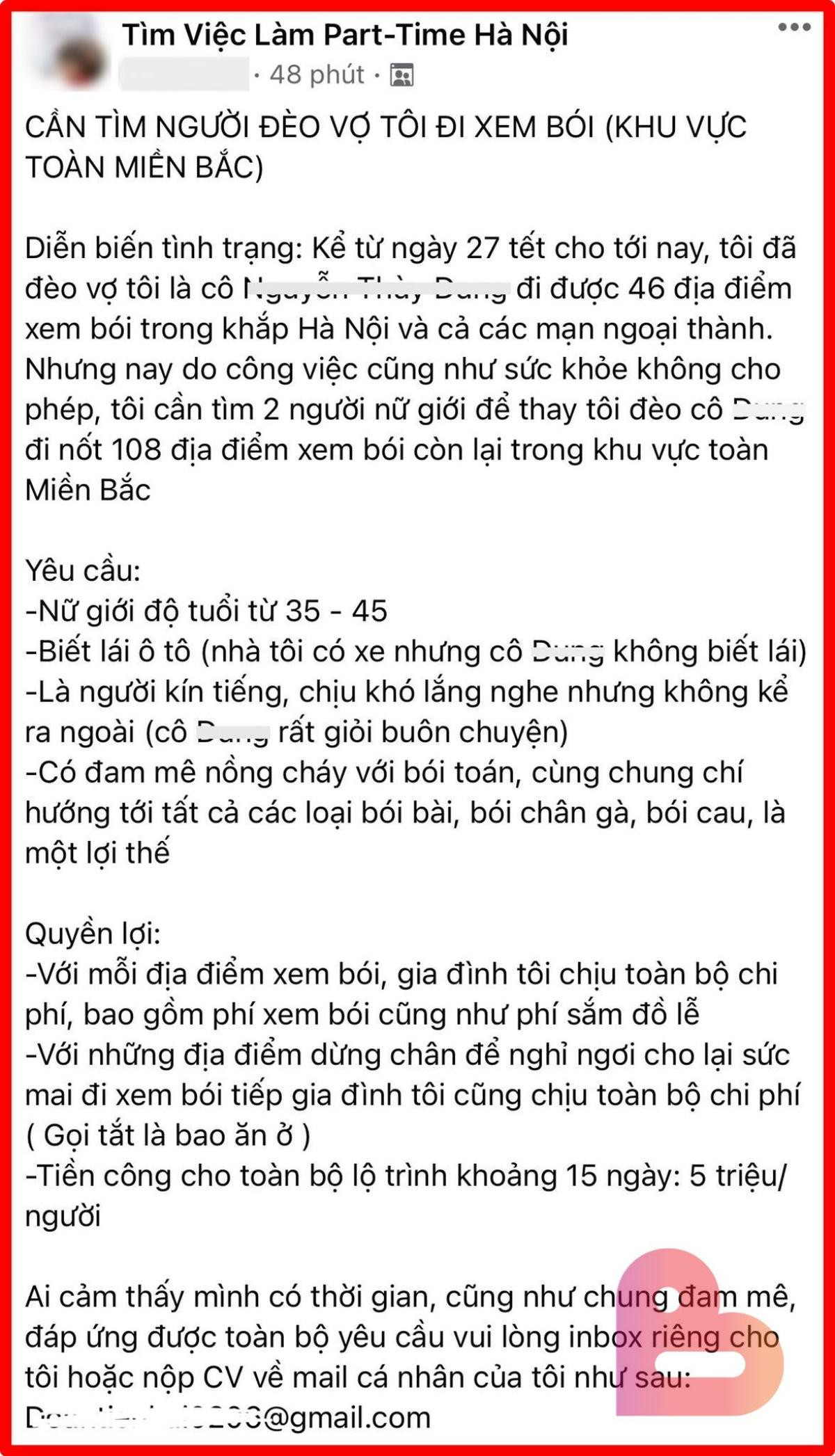 Cần tìm người đèo vợ đi xem bói, ông chồng khiến dân mạng rần rần ứng cử Ảnh 1