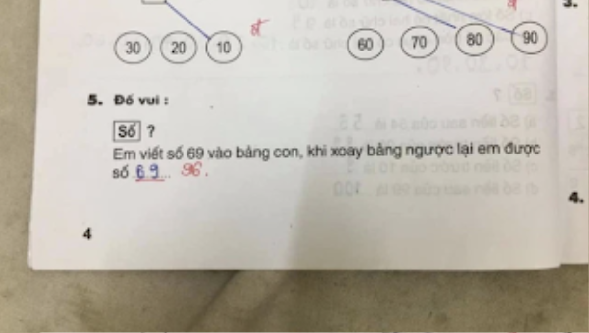 Bài Toán lớp 1: 'Xoay ngược số 69 được số nào?', học trò trả lời 69 bị giáo viên gạch sai Ảnh 1