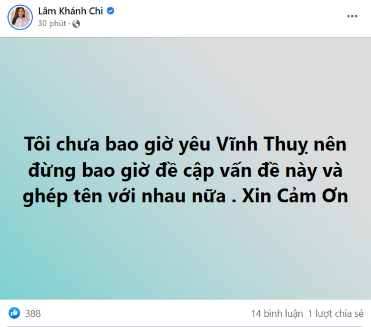 Lâm Khánh Chi khẳng định chưa bao giờ yêu Vĩnh Thụy, yêu cầu mọi người ngừng ghép tên của cả hai Ảnh 2