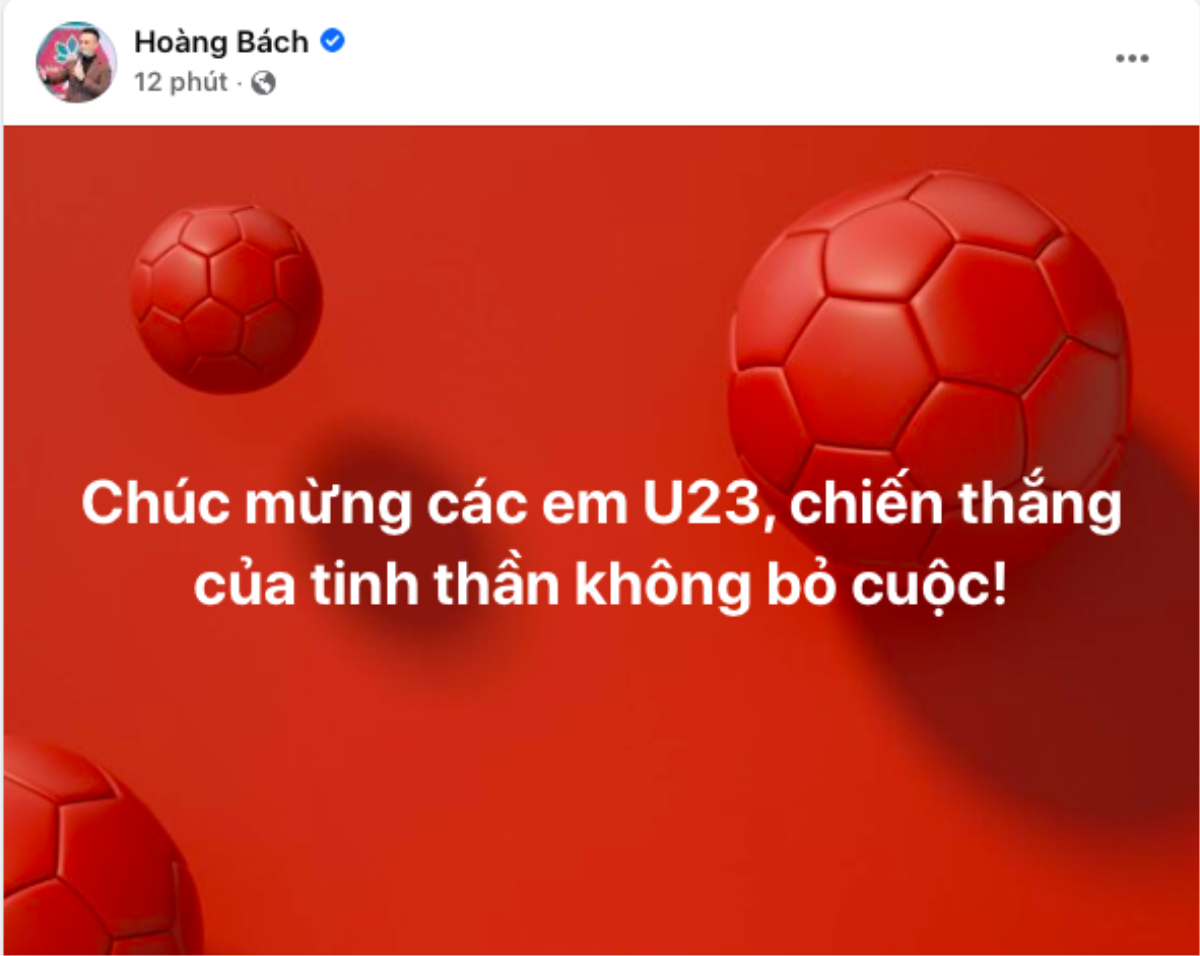 Nhạc sĩ Hoàng Bách cùng dàn sao Việt chúc mừng chiến thắng của ĐT U23 Việt Nam Ảnh 3