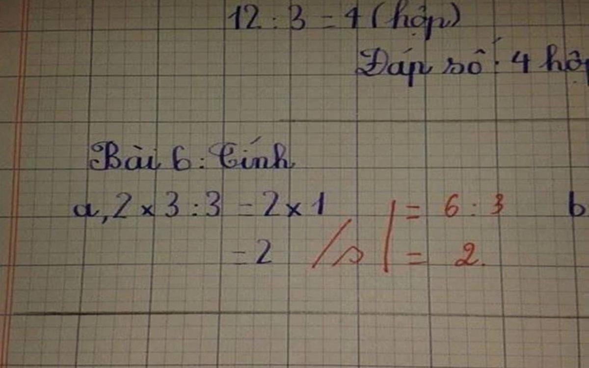 Bài toán '2 x 3 : 3 =?': Học sinh đưa ra đáp án bằng 2 nhưng cách giải của cô giáo mới được chấp nhận Ảnh 1