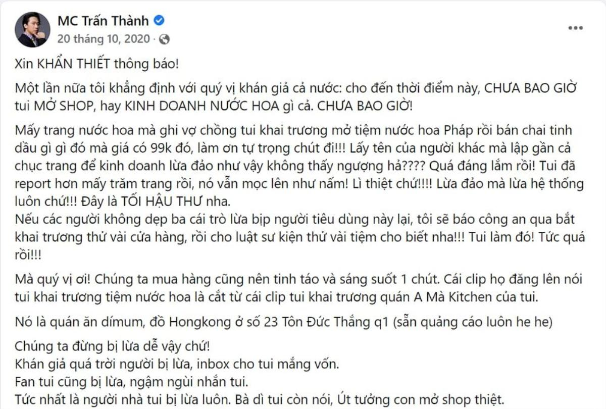 Trấn Thành và loạt sao Việt bức xúc khi bị kẻ xấu mạo danh Ảnh 3