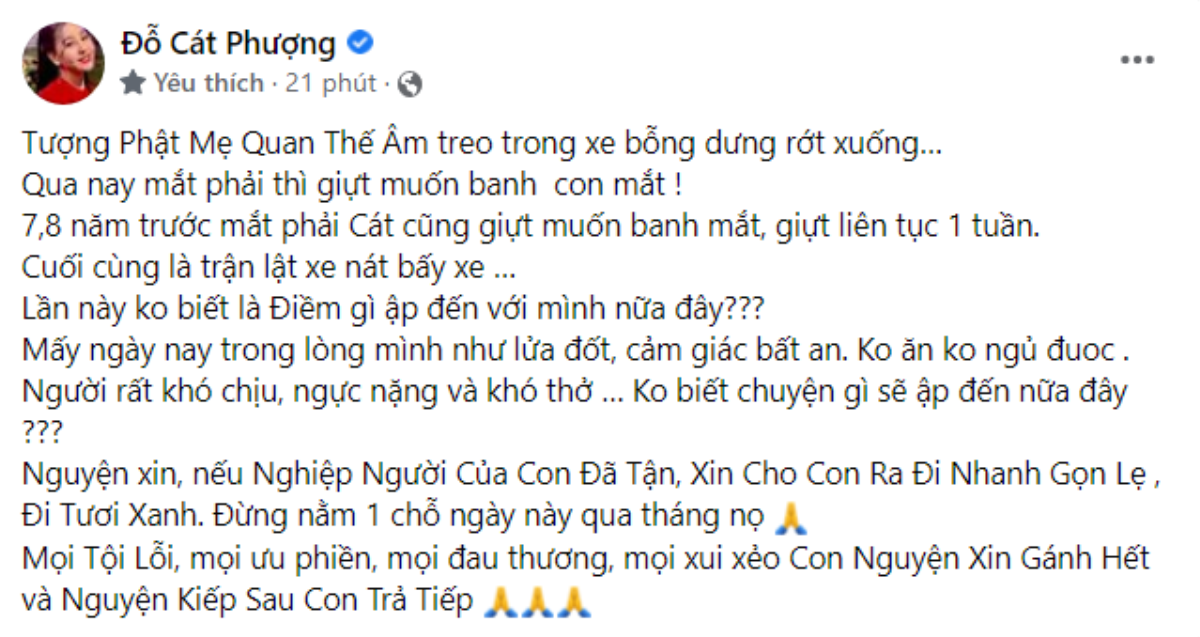 Cát Phượng cảm thấy bất an, cầu nguyện nếu nghiệp đã tận 'xin được ra đi nhanh gọn lẹ' Ảnh 3